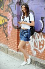 VICTORIA JUSTICE in Jeans Skirt Out in New York 06/11/2015