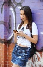 VICTORIA JUSTICE in Jeans Skirt Out in New York 06/11/2015