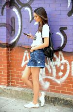 VICTORIA JUSTICE in Jeans Skirt Out in New York 06/11/2015