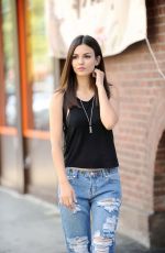 VICTORIA JUSTICE in Ripped Jeans Out and About in New York 06/26/2015