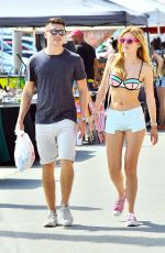 BELLA THORNE in Shorts and Bikini Top Out in Venice Beach 07/26/2015