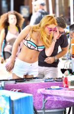 BELLA THORNE in Shorts and Bikini Top Out in Venice Beach 07/26/2015