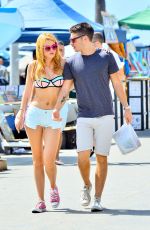 BELLA THORNE in Shorts and Bikini Top Out in Venice Beach 07/26/2015