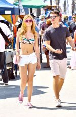 BELLA THORNE in Shorts and Bikini Top Out in Venice Beach 07/26/2015