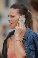 HILARY SWANK on the Phone Out in Chelsea 07/28/2015