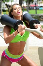 JENNIFER NICOLE LEE Exercising on the Beach in Miami 07/01/2015