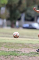 KARINA SMIRNOFF Playing Soccer at a Park in Beverly Hills 07/01/2015