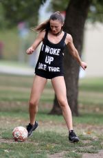 KARINA SMIRNOFF Playing Soccer at a Park in Beverly Hills 07/01/2015