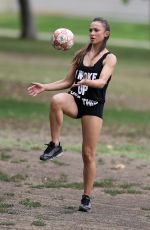 KARINA SMIRNOFF Playing Soccer at a Park in Beverly Hills 07/01/2015