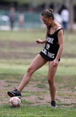 KARINA SMIRNOFF Playing Soccer at a Park in Beverly Hills 07/01/2015