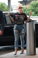 LADY GAGA in Ripped Jeans Arrives at JFK Airport in New York 07/01/2015