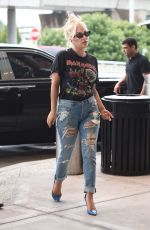 LADY GAGA in Ripped Jeans Arrives at JFK Airport in New York 07/01/2015