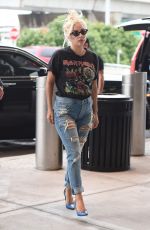 LADY GAGA in Ripped Jeans Arrives at JFK Airport in New York 07/01/2015