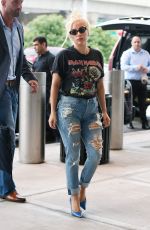 LADY GAGA in Ripped Jeans Arrives at JFK Airport in New York 07/01/2015