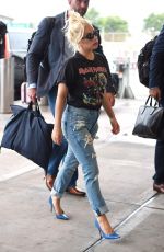 LADY GAGA in Ripped Jeans Arrives at JFK Airport in New York 07/01/2015