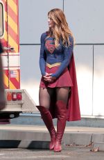 MELISSA BENOIST on the Set of Supergirl in Los Angeles 07/25/2015