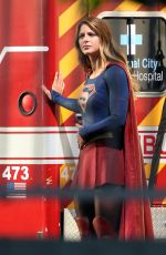 MELISSA BENOIST on the Set of Supergirl in Los Angeles 07/25/2015
