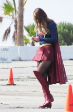 MELISSA BENOIST on the Set of Supergirl in Los Angeles 07/25/2015