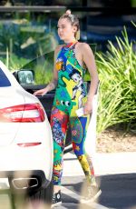 MILEY CYRUS in Tights Out and About in Los Angeles 07/28/2015
