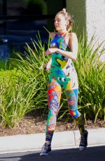 MILEY CYRUS in Tights Out and About in Los Angeles 07/28/2015