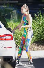 MILEY CYRUS in Tights Out and About in Los Angeles 07/28/2015