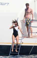 NINA DOBREV in a Black Swimsuit at a Boat in France 07/26/2015