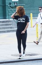RIHANNA in Tights Heading to a Gym in Soho 07/13/2015