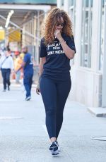 RIHANNA in Tights Heading to a Gym in Soho 07/13/2015
