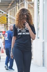 RIHANNA in Tights Heading to a Gym in Soho 07/13/2015