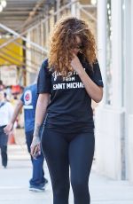 RIHANNA in Tights Heading to a Gym in Soho 07/13/2015