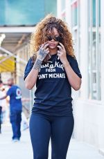 RIHANNA in Tights Heading to a Gym in Soho 07/13/2015