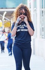 RIHANNA in Tights Heading to a Gym in Soho 07/13/2015