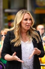 HILARY and HAYLIE DUFF in the Set of Extra