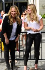 HILARY and HAYLIE DUFF in the Set of Extra
