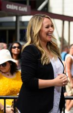 HILARY and HAYLIE DUFF in the Set of Extra