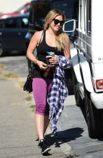 HILARY DUFF in Tights Arrives at a Gym in West Hollywood 08/14/2015
