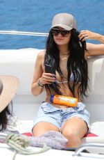 KYLIE JENNER in Bikini Top Arrives at a Boat