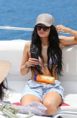 KYLIE JENNER in Bikini Top Arrives at a Boat