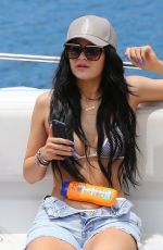 KYLIE JENNER in Bikini Top Arrives at a Boat