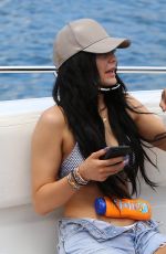 KYLIE JENNER in Bikini Top Arrives at a Boat