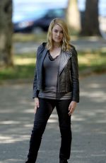 MEGAN BOONE on the Set of The Blacklist in New York 08/28/2015
