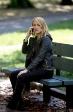 MEGAN BOONE on the Set of The Blacklist in New York 08/28/2015