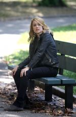 MEGAN BOONE on the Set of The Blacklist in New York 08/28/2015