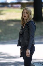 MEGAN BOONE on the Set of The Blacklist in New York 08/28/2015