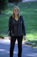 MEGAN BOONE on the Set of The Blacklist in New York 08/28/2015