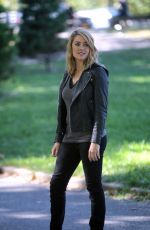 MEGAN BOONE on the Set of The Blacklist in New York 08/28/2015