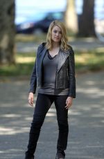 MEGAN BOONE on the Set of The Blacklist in New York 08/28/2015