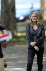 MEGAN BOONE on the Set of The Blacklist in New York 08/28/2015