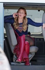 MELISSA BENOIST on the Set of Supergirl in Los Angeles 08/18/2015