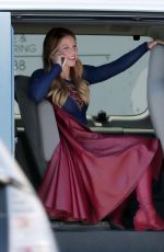 MELISSA BENOIST on the Set of Supergirl in Los Angeles 08/18/2015